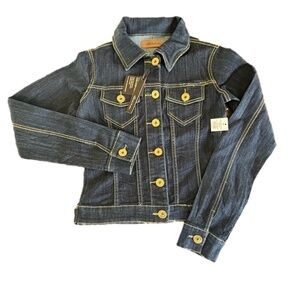 NWT Seductions Y2K dark wash jean jacket gold stitching size M (fits small)
